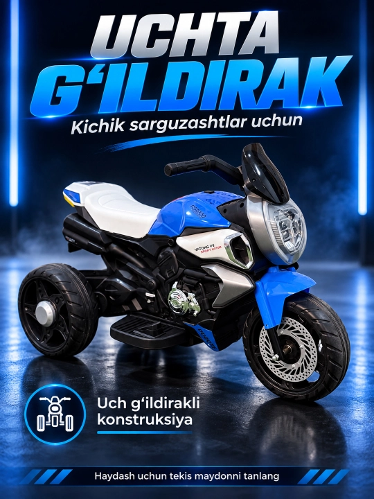 Chiroq va ovozli akkumulyatorli bolalar elektr mototsikli