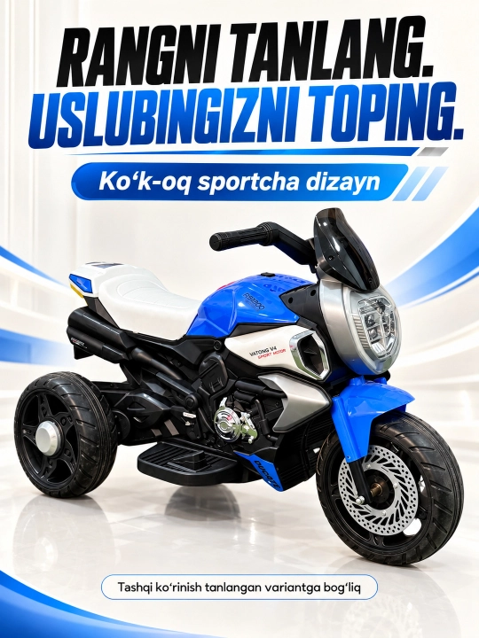 Chiroq va ovozli akkumulyatorli bolalar elektr mototsikli
