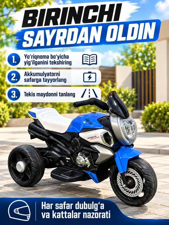 Chiroq va ovozli akkumulyatorli bolalar elektr mototsikli