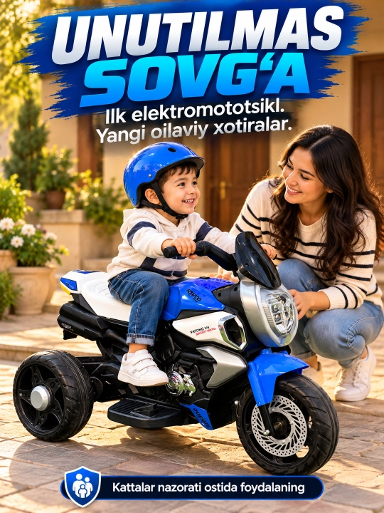 Chiroq va ovozli akkumulyatorli bolalar elektr mototsikli