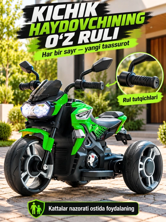 Chiroq va ovozli akkumulyatorli bolalar elektr mototsikli