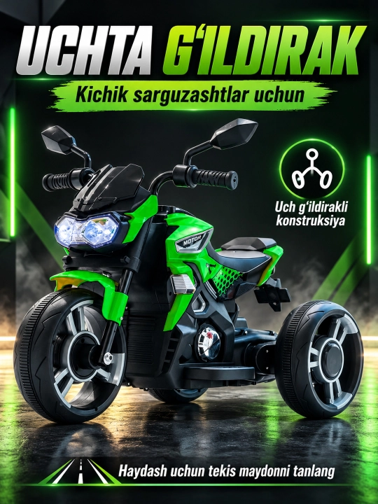 Chiroq va ovozli akkumulyatorli bolalar elektr mototsikli
