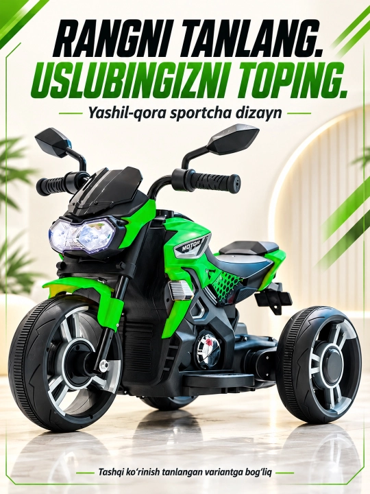 Chiroq va ovozli akkumulyatorli bolalar elektr mototsikli
