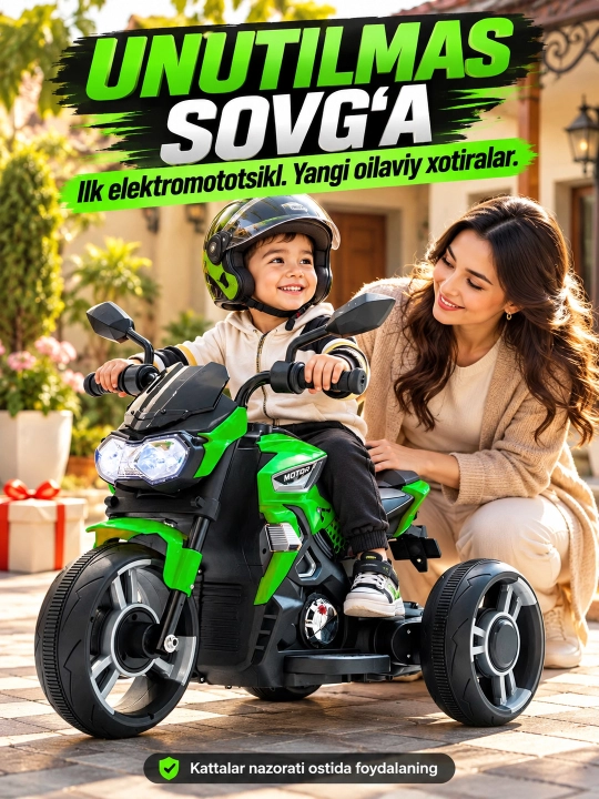 Chiroq va ovozli akkumulyatorli bolalar elektr mototsikli