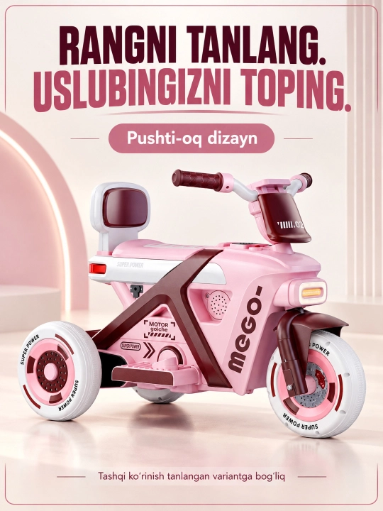 Chiroq va ovozli akkumulyatorli bolalar elektr mototsikli