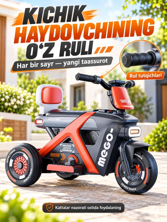 Chiroq va ovozli akkumulyatorli bolalar elektr mototsikli