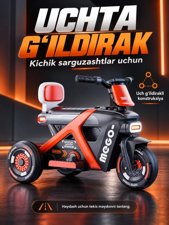 Chiroq va ovozli akkumulyatorli bolalar elektr mototsikli