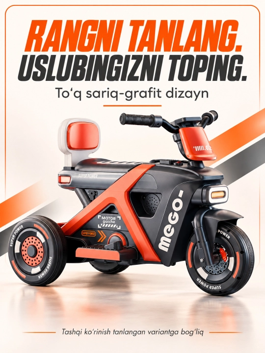 Chiroq va ovozli akkumulyatorli bolalar elektr mototsikli