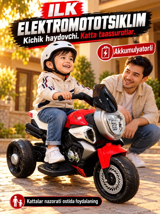 Chiroq va ovozli akkumulyatorli bolalar elektr mototsikli - 