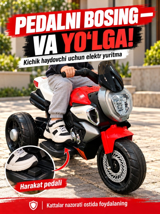 Chiroq va ovozli akkumulyatorli bolalar elektr mototsikli