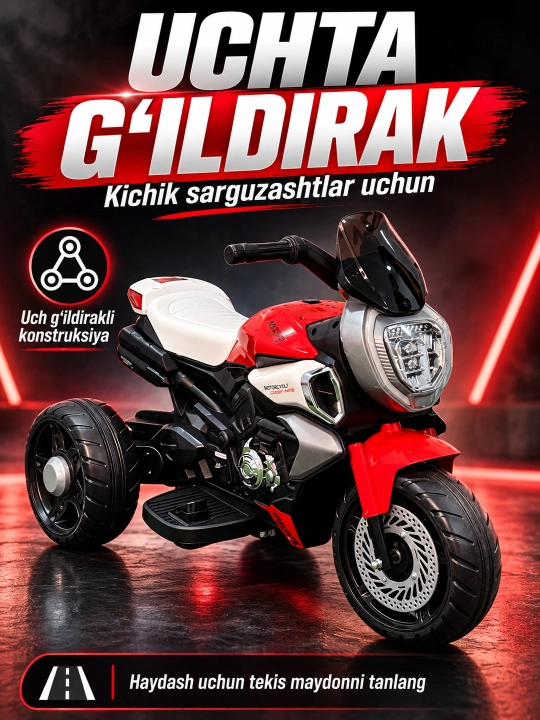 Chiroq va ovozli akkumulyatorli bolalar elektr mototsikli