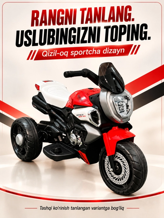 Chiroq va ovozli akkumulyatorli bolalar elektr mototsikli