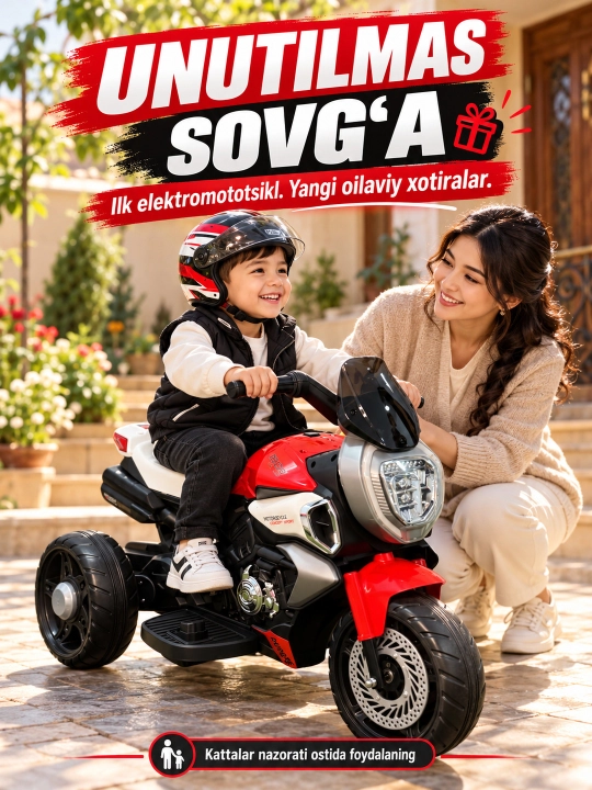 Chiroq va ovozli akkumulyatorli bolalar elektr mototsikli