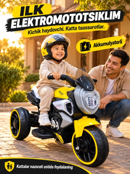 Chiroq va ovozli akkumulyatorli bolalar elektr mototsikli - 