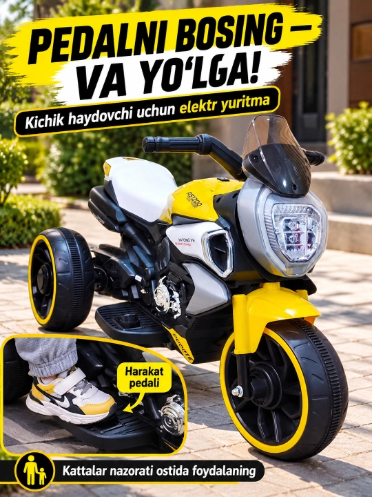 Chiroq va ovozli akkumulyatorli bolalar elektr mototsikli