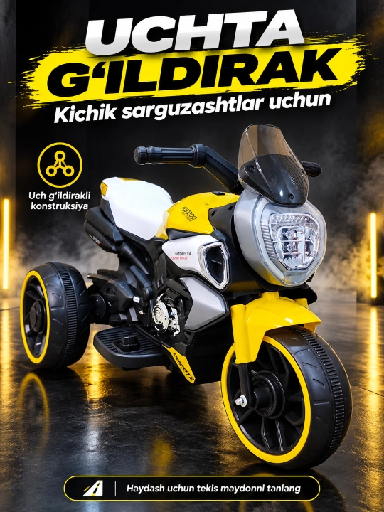 Chiroq va ovozli akkumulyatorli bolalar elektr mototsikli
