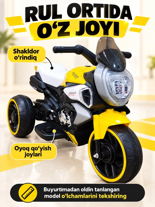 Chiroq va ovozli akkumulyatorli bolalar elektr mototsikli