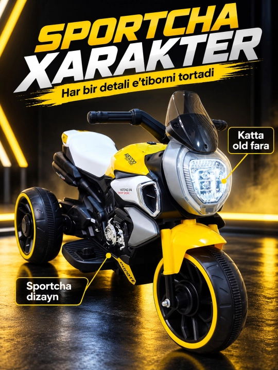 Chiroq va ovozli akkumulyatorli bolalar elektr mototsikli