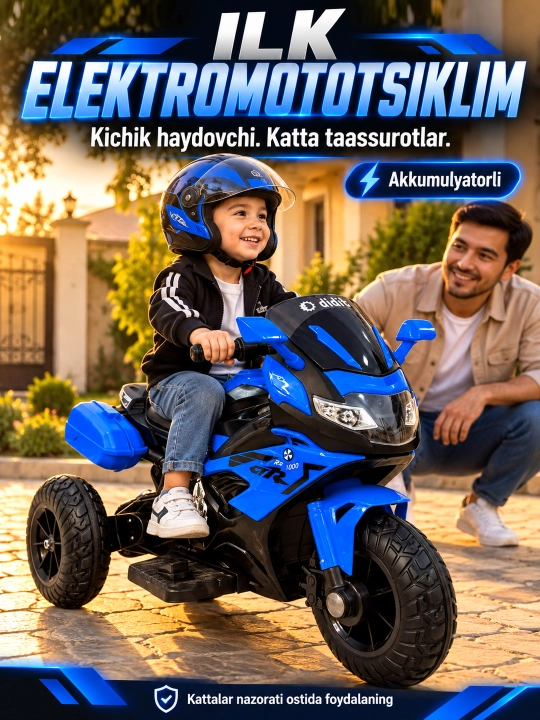 Chiroq va ovozli akkumulyatorli bolalar elektr mototsikli - 