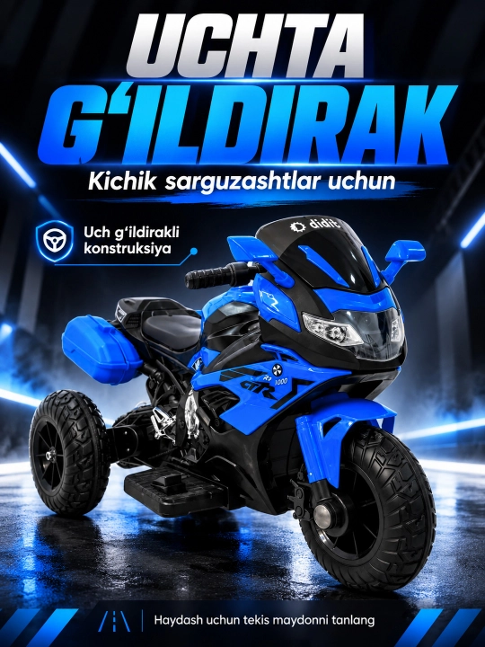 Chiroq va ovozli akkumulyatorli bolalar elektr mototsikli