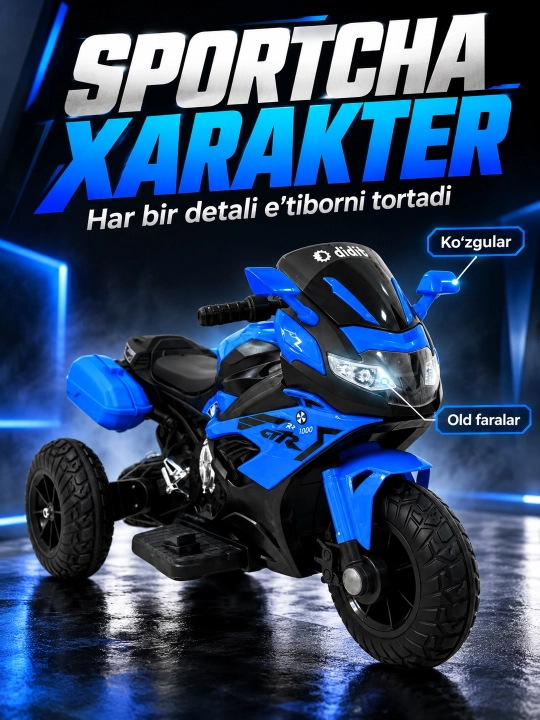 Chiroq va ovozli akkumulyatorli bolalar elektr mototsikli