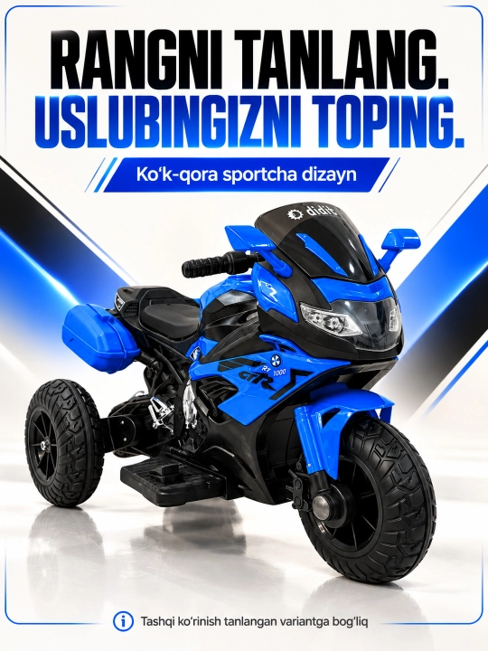 Chiroq va ovozli akkumulyatorli bolalar elektr mototsikli