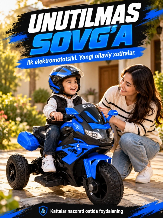 Chiroq va ovozli akkumulyatorli bolalar elektr mototsikli