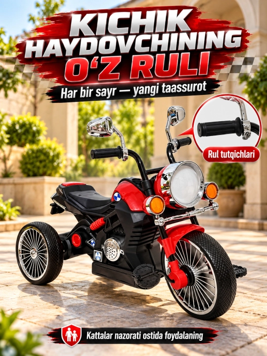Chiroq va ovozli akkumulyatorli bolalar elektr mototsikli