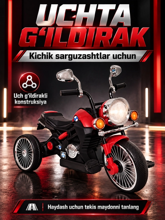 Chiroq va ovozli akkumulyatorli bolalar elektr mototsikli