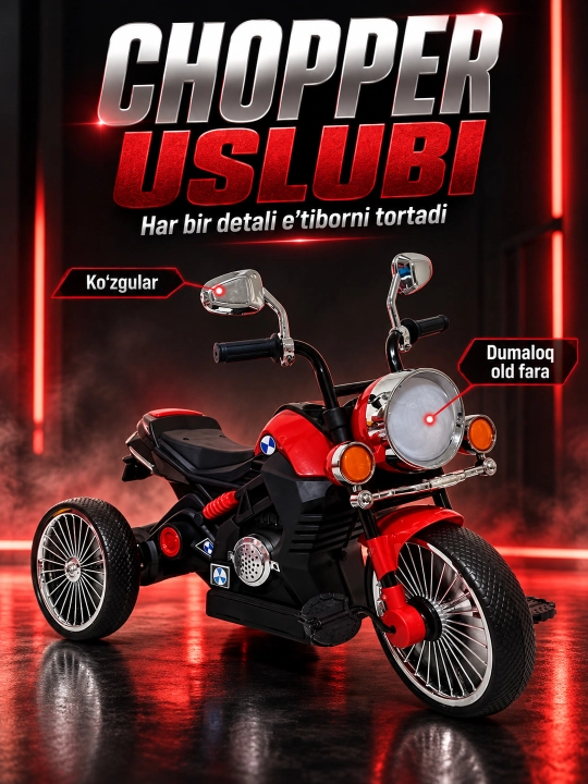 Chiroq va ovozli akkumulyatorli bolalar elektr mototsikli