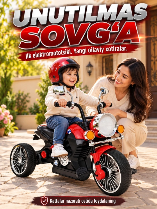 Chiroq va ovozli akkumulyatorli bolalar elektr mototsikli