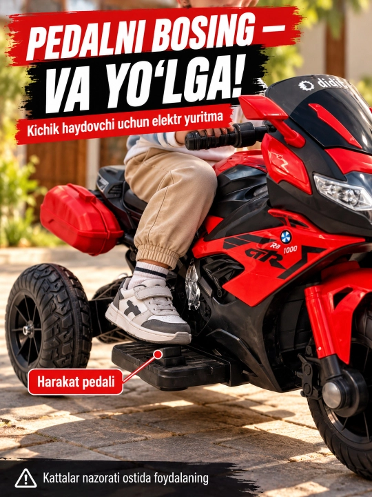 Chiroq va ovozli akkumulyatorli bolalar elektr mototsikli