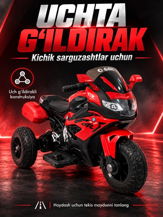 Chiroq va ovozli akkumulyatorli bolalar elektr mototsikli