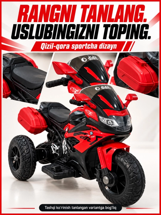 Chiroq va ovozli akkumulyatorli bolalar elektr mototsikli