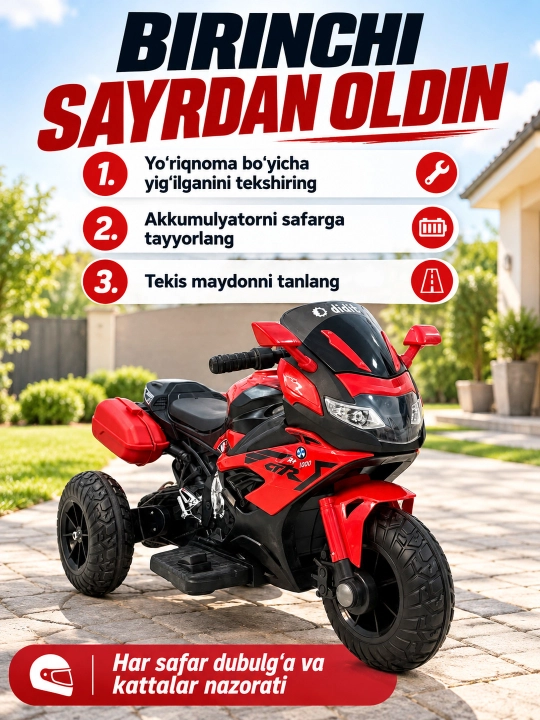 Chiroq va ovozli akkumulyatorli bolalar elektr mototsikli