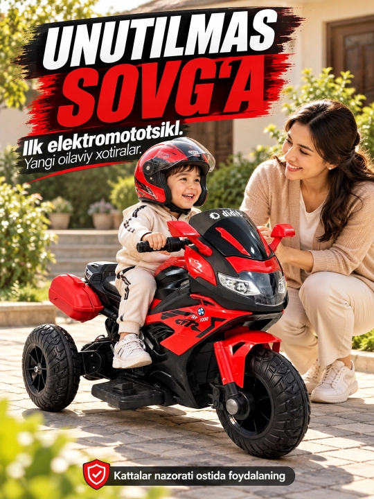 Chiroq va ovozli akkumulyatorli bolalar elektr mototsikli