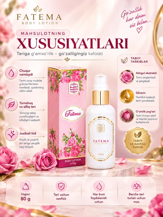 Parfyumeriya tana losoni tana uchun losoni, 80 g