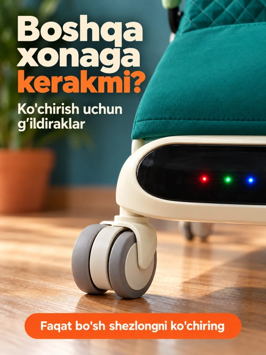 Musiqa, yorug‘lik va o‘yinchoq yoyi bilan yangi tug‘ilgan chaqaloq uchun tebranma o‘rindiq