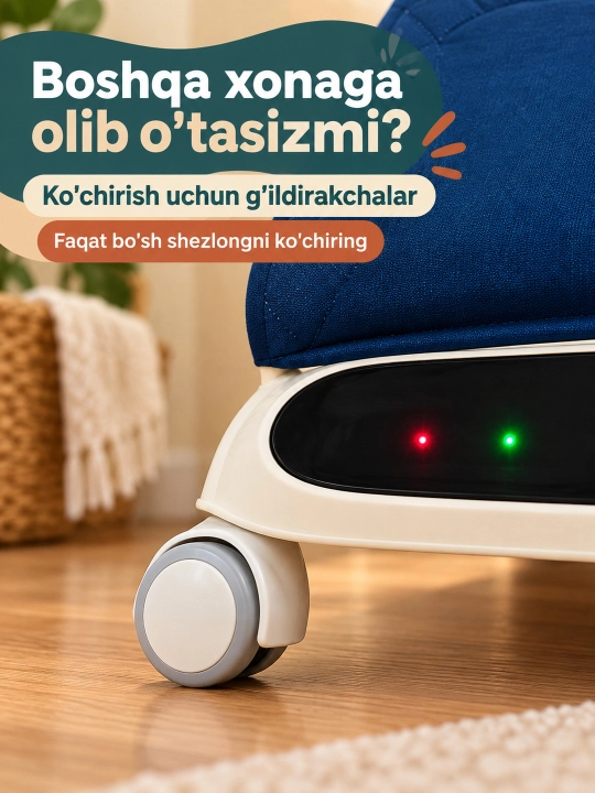 Musiqa, yorug‘lik va o‘yinchoq yoyi bilan yangi tug‘ilgan chaqaloq uchun tebranma o‘rindiq