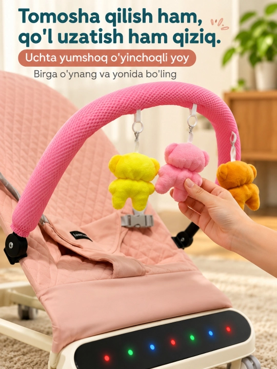 Musiqa, yorug‘lik va o‘yinchoq yoyi bilan yangi tug‘ilgan chaqaloq uchun tebranma o‘rindiq