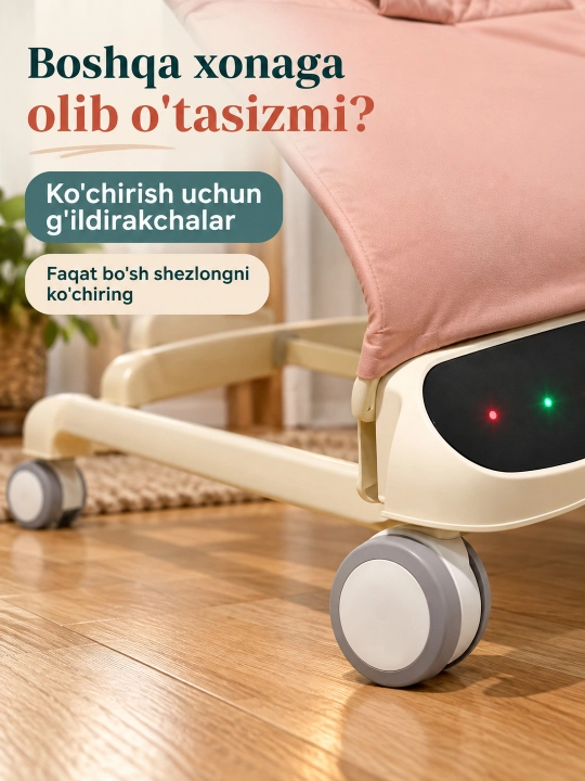 Musiqa, yorug‘lik va o‘yinchoq yoyi bilan yangi tug‘ilgan chaqaloq uchun tebranma o‘rindiq