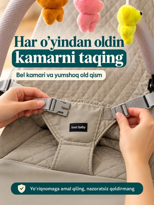 Musiqa, yorug‘lik va o‘yinchoq yoyi bilan yangi tug‘ilgan chaqaloq uchun tebranma o‘rindiq