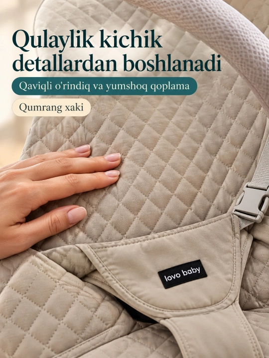 Musiqa, yorug‘lik va o‘yinchoq yoyi bilan yangi tug‘ilgan chaqaloq uchun tebranma o‘rindiq