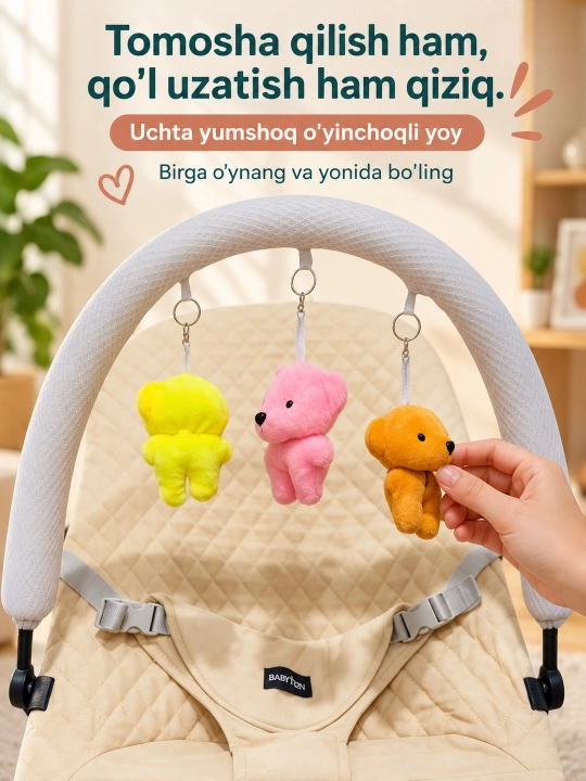 Musiqa, yorug‘lik va o‘yinchoq yoyi bilan yangi tug‘ilgan chaqaloq uchun tebranma o‘rindiq