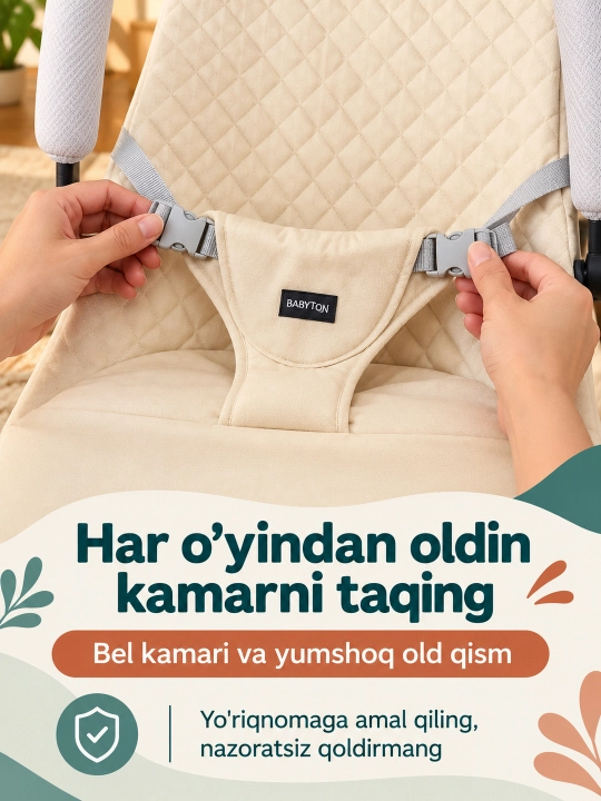 Musiqa, yorug‘lik va o‘yinchoq yoyi bilan yangi tug‘ilgan chaqaloq uchun tebranma o‘rindiq