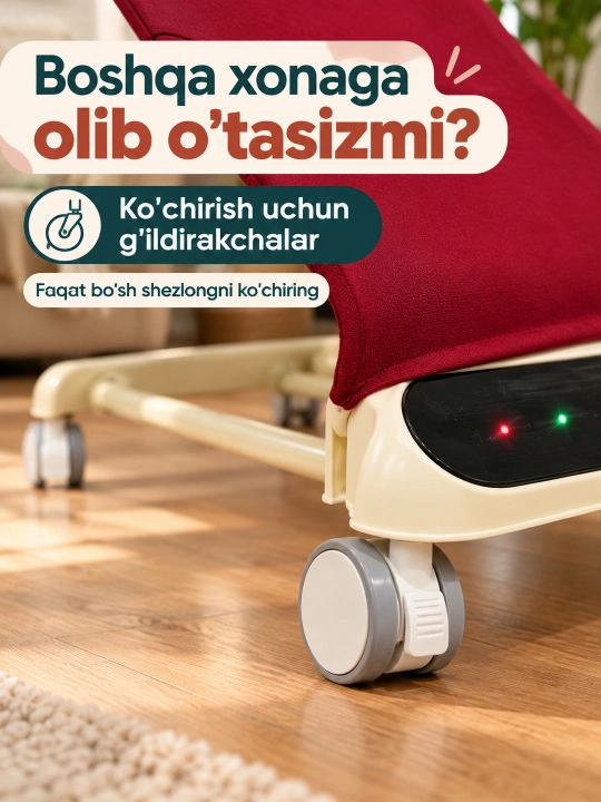 Musiqa, yorug‘lik va o‘yinchoq yoyi bilan yangi tug‘ilgan chaqaloq uchun tebranma o‘rindiq