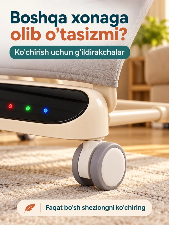 Musiqa, yorug‘lik va o‘yinchoq yoyi bilan yangi tug‘ilgan chaqaloq uchun tebranma o‘rindiq