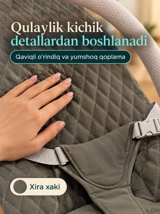 Musiqa, yorug‘lik va o‘yinchoq yoyi bilan yangi tug‘ilgan chaqaloq uchun tebranma o‘rindiq