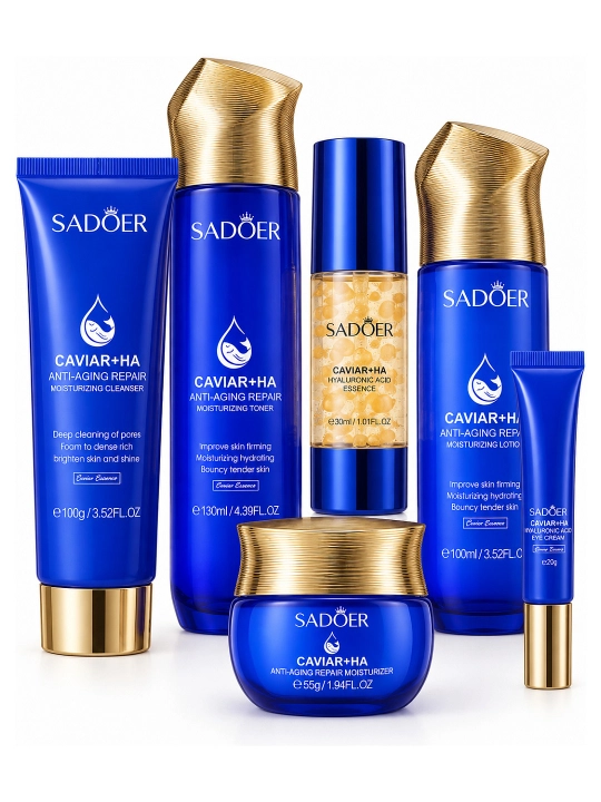 SADOER Caviar+HA yuz parvarishi uchun namlantiruvchi to‘plam, 6 dona