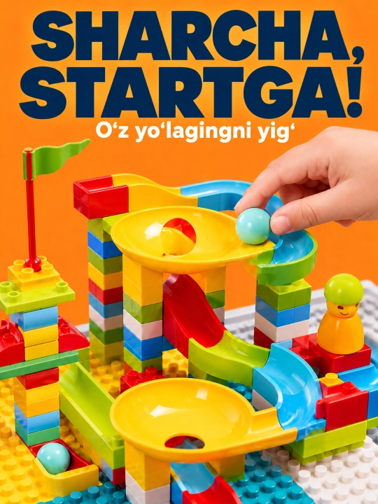 Kublar va saqlash bo‘limlari bor bolalar konstruktor o‘yin stoli
